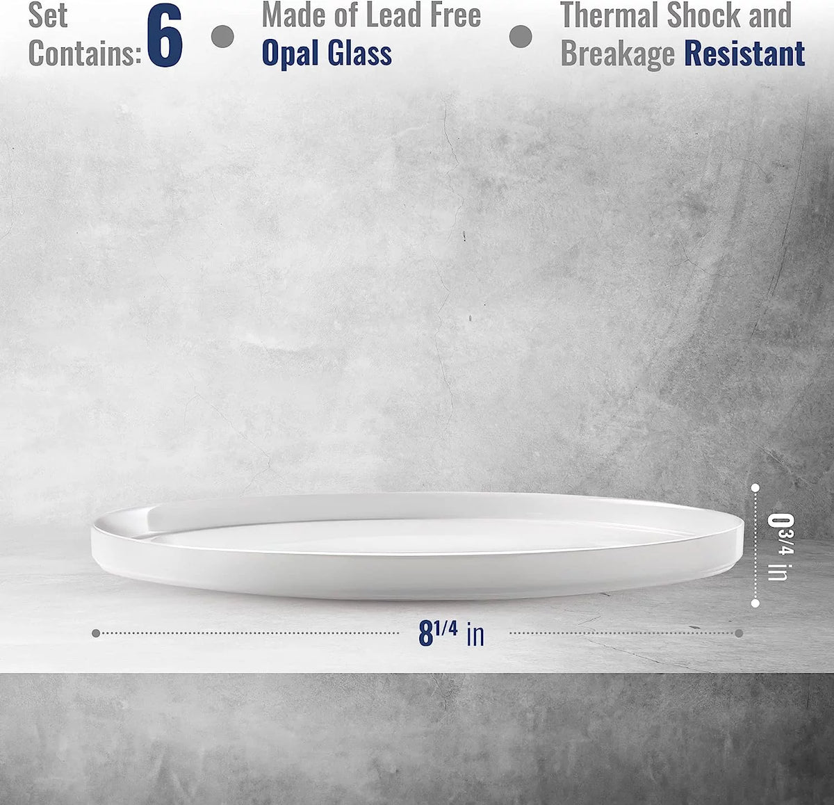 Set Of 6 Tempered Opal Glass Flat Plates E1765