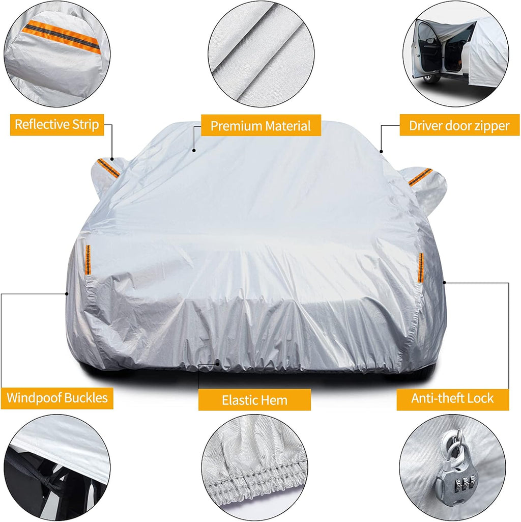 6 Layers Waterproof Car Cover with Zipper Lock Cable P1025