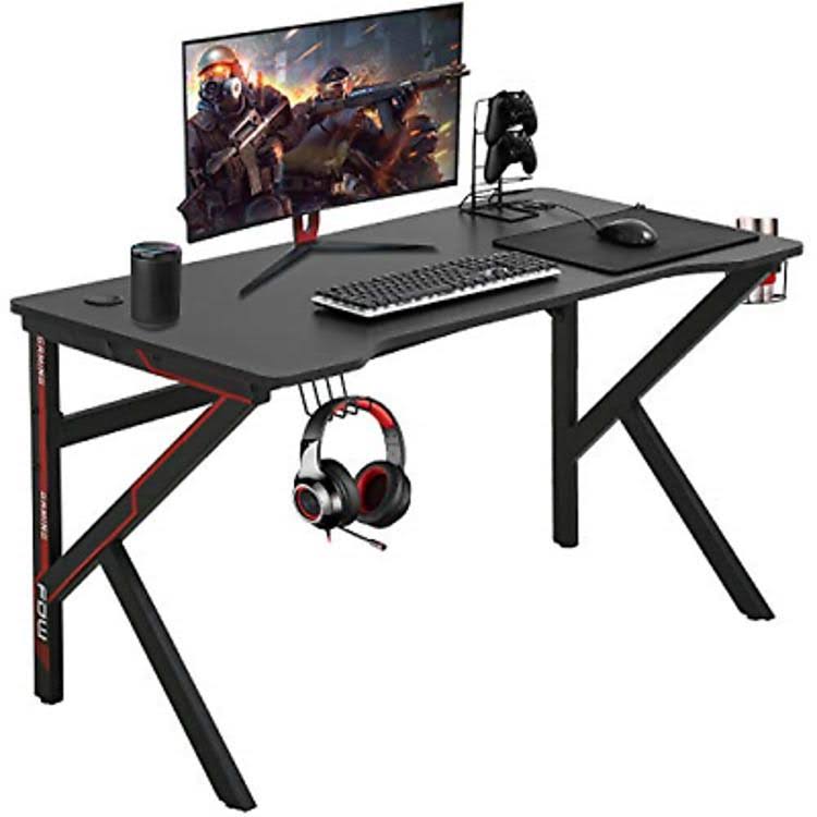 Black Ergonomic Carbon Fiber Gaming Desk with Cup Holder A865