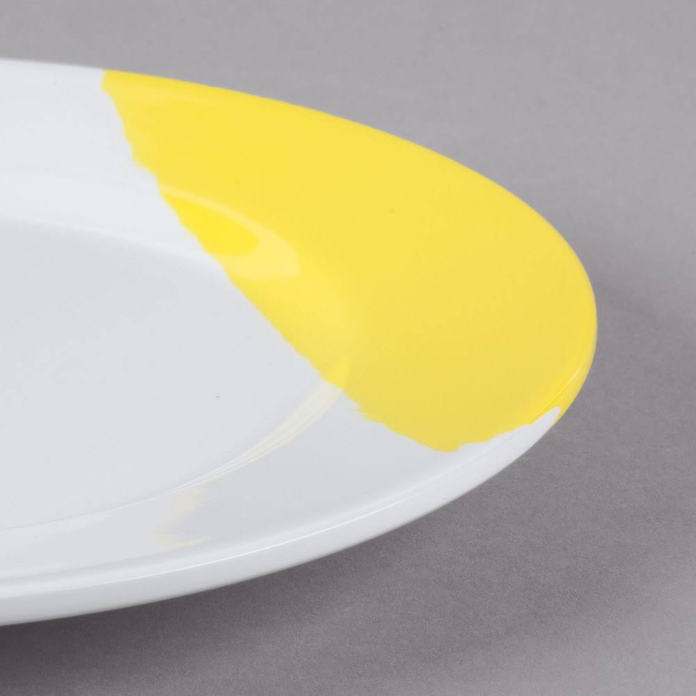 White Yellow Wide Rim Round Melamine Plate L595