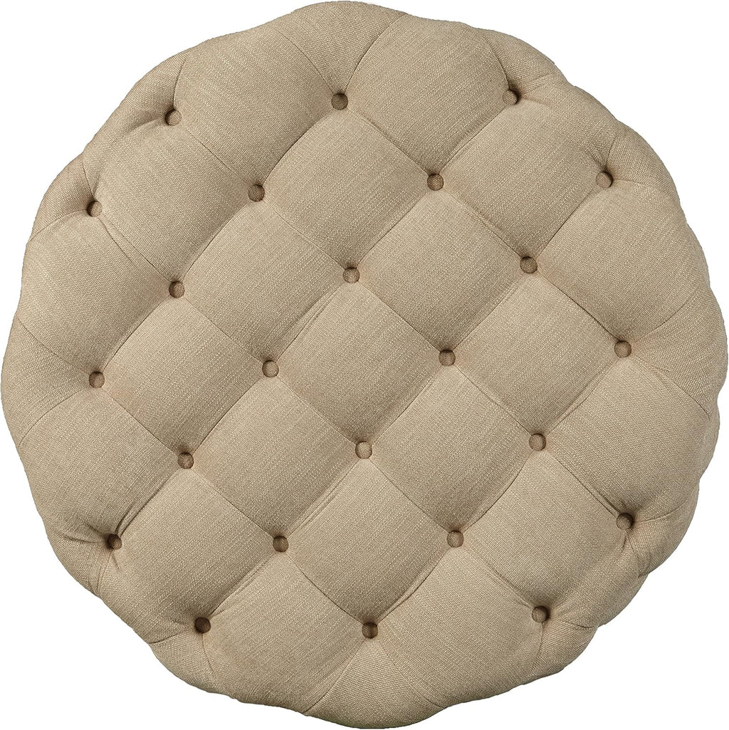 Beige Round Tufted Ottoman G8786