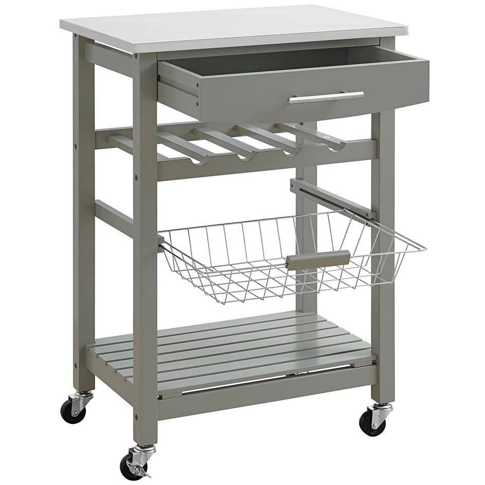 Gray Wood and Stainless Steel Kitchen Cart G41926