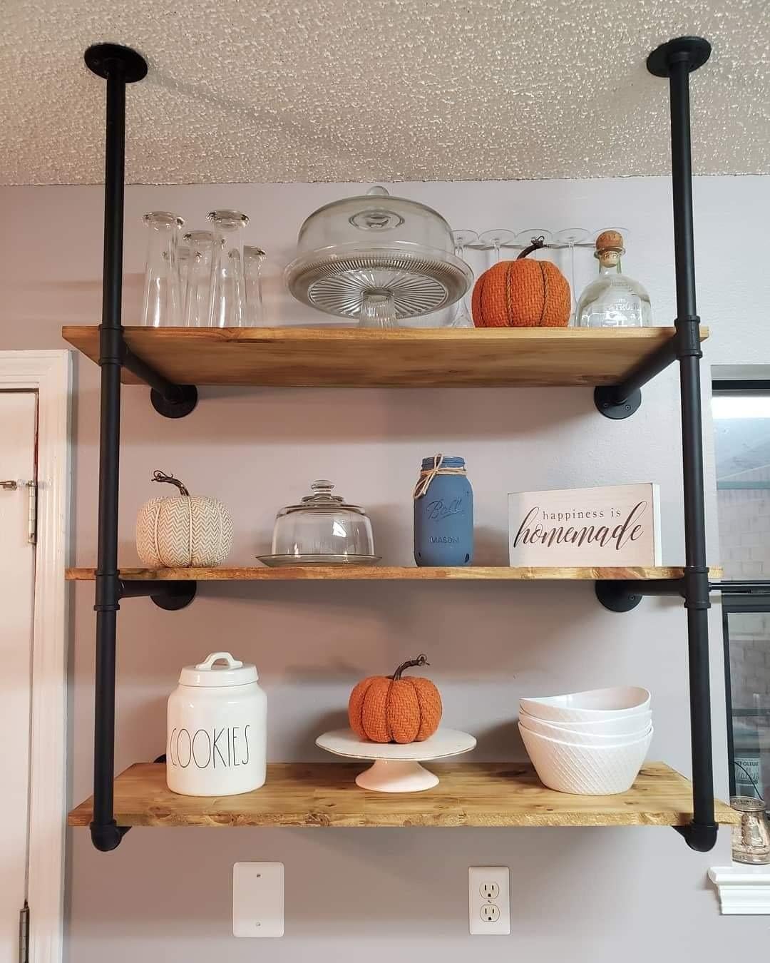 Industrial Wall Mount Iron Pipe Shelving 5 Tier Black L293904
