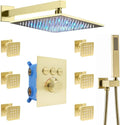 12 Inch Matte Black LED Rainfall Shower System with Body Jets K2177