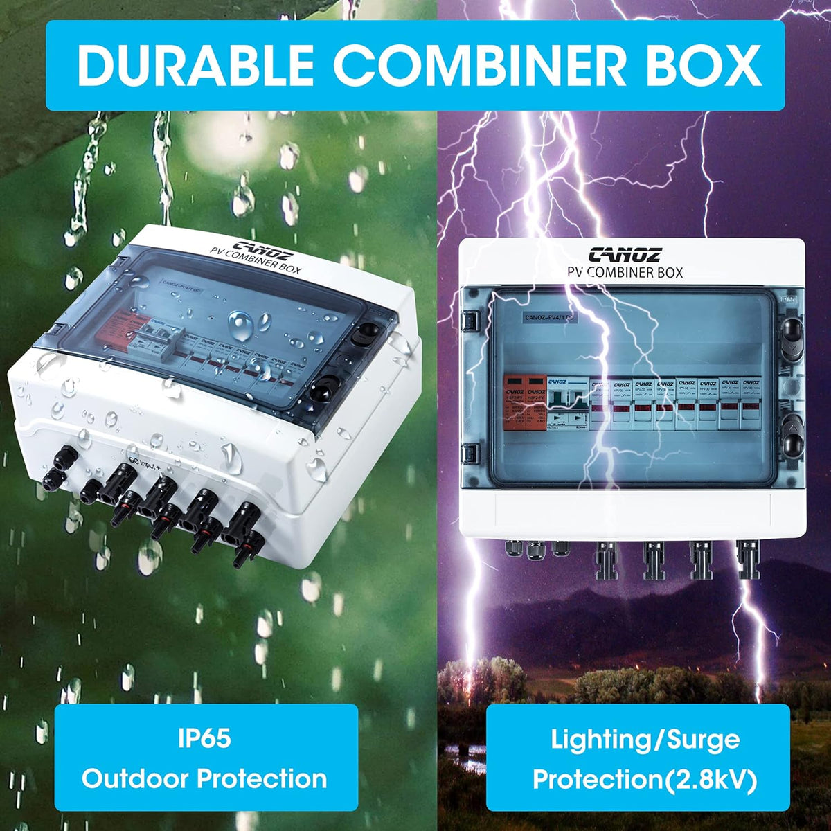 4 String PV Combiner Box with 15A Fuse, 63A Circuit Breaker, Surge Protector and MC4 Connectors G7837