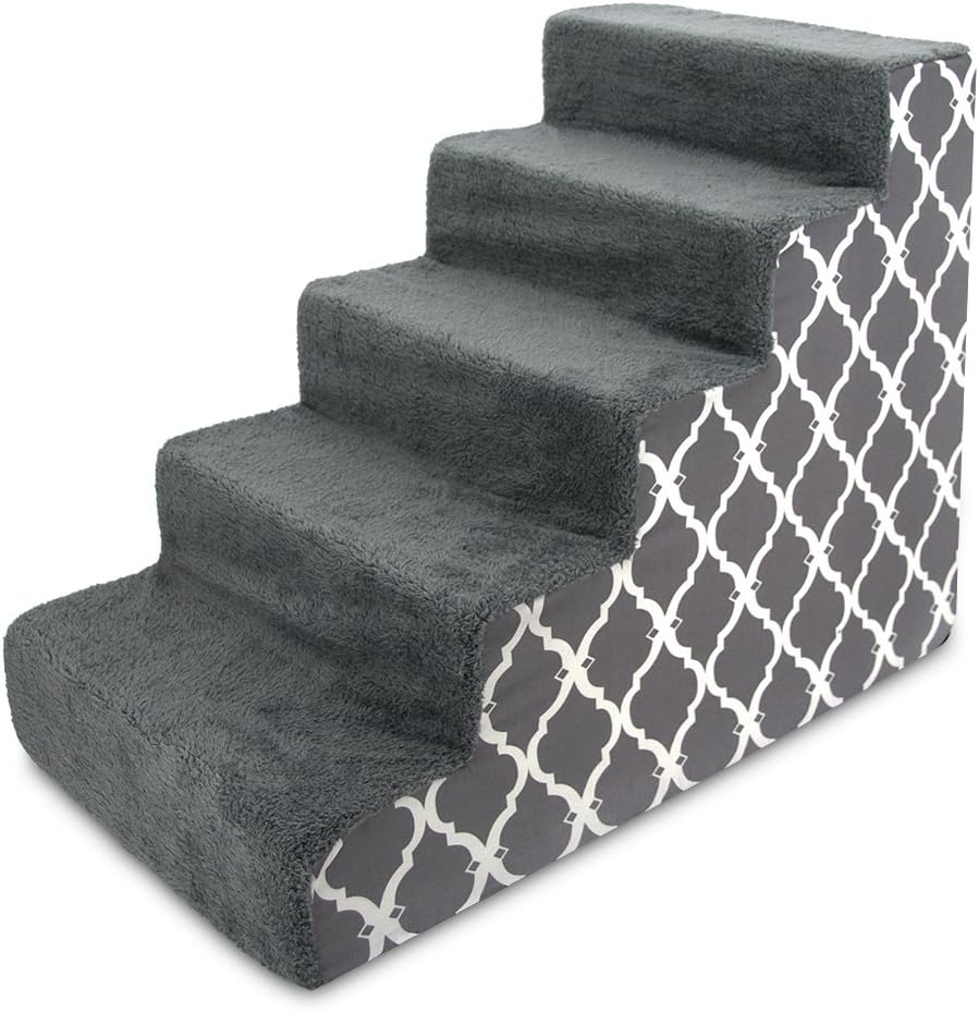 Dark Gray Linen 3-Step Pet Steps and Stairs D377791