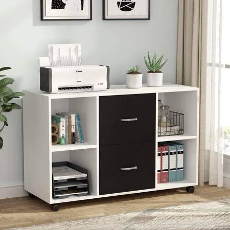 2 Drawer Wood File Cabinet with Storage Shelves Q167