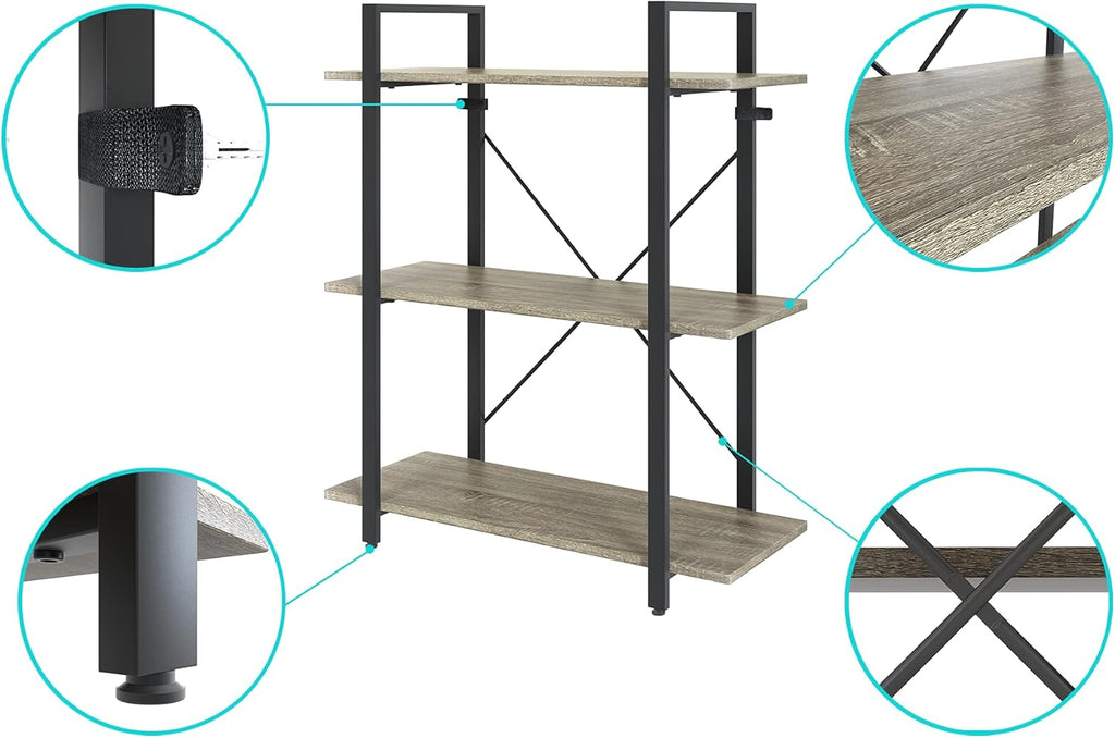 4-Tier Metal Frame Bookcase with Wood Shelves J176
