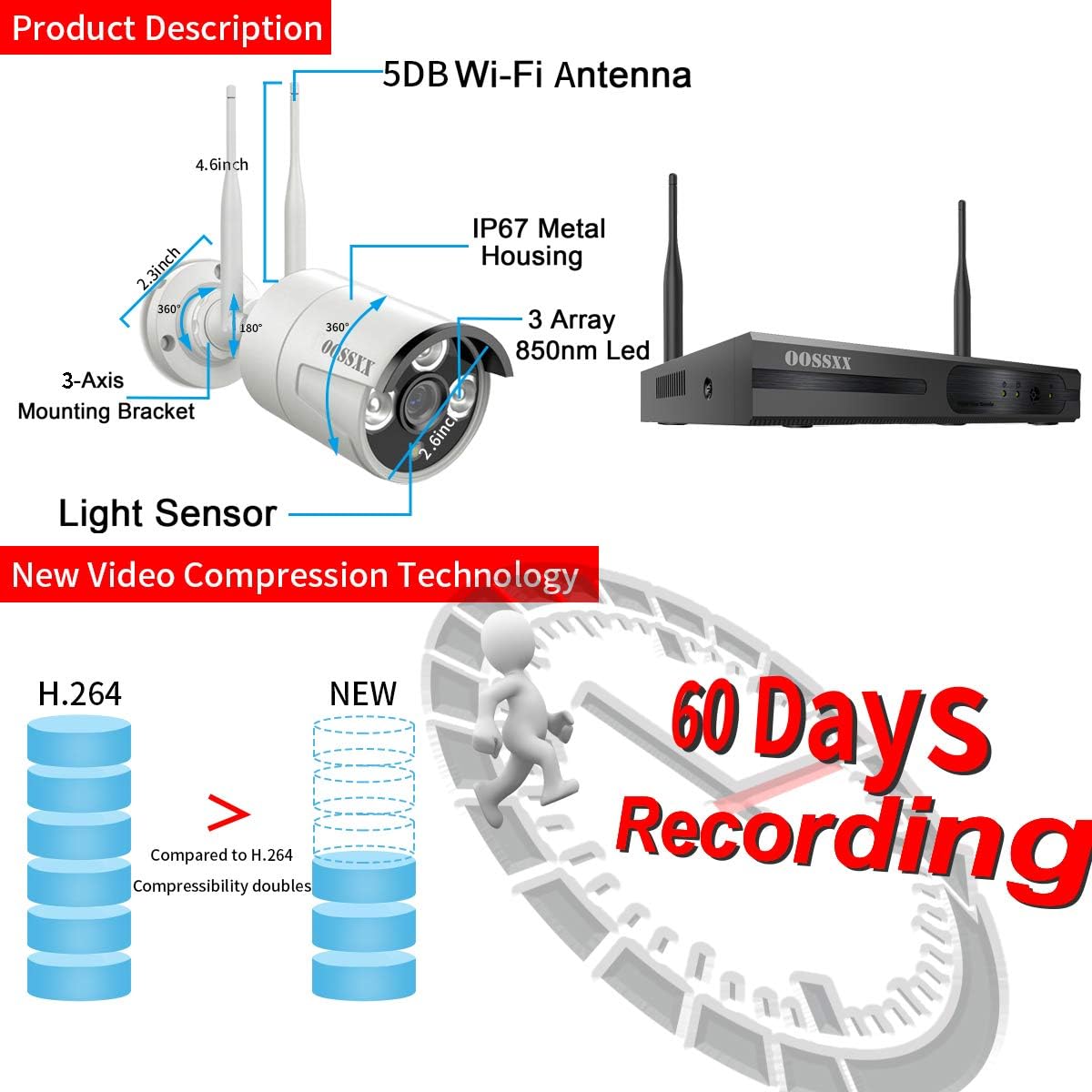 2K Wireless Security Camera System with 4TB HDD T6587
