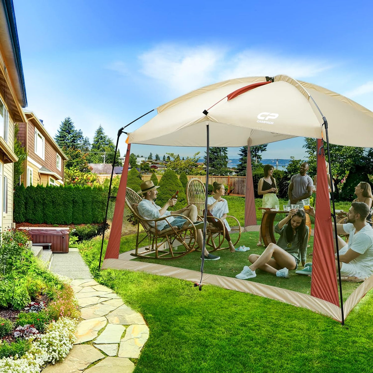 12 x 10 Ft Beige Screened Mesh Canopy Tent H201