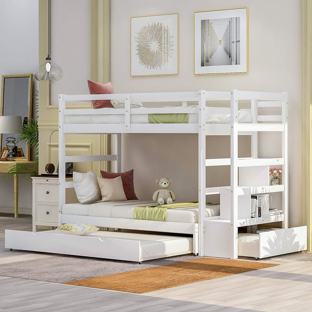 Twin Over Twin Low Bunk Bed with Slide and Ladder Grey D266