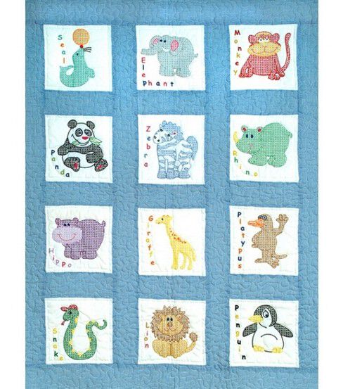 9 Zoo Animals Stamped Nursery Quilt Blocks 12ct E508145