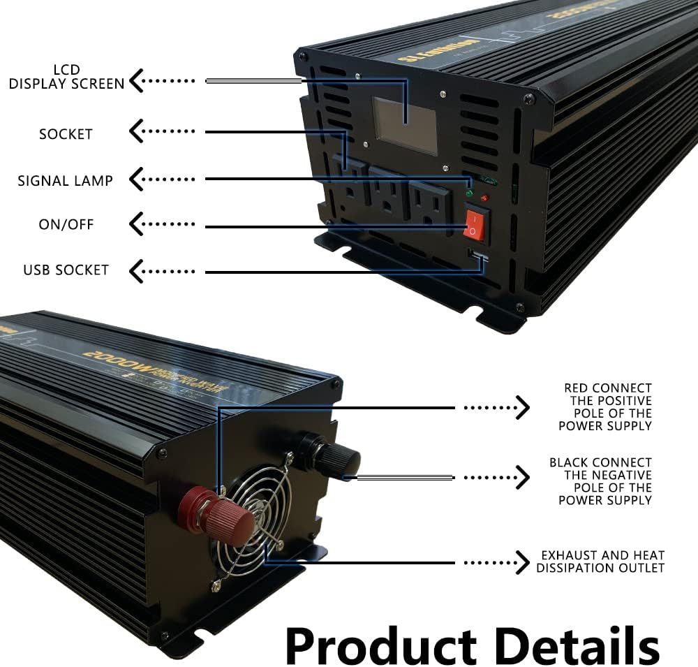 2000W Power Inverter 12V DC to 120V AC with LCD Display USB Port A54231