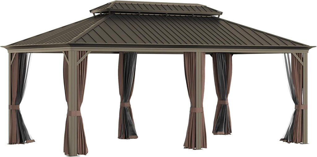 10x12 Hardtop Aluminum Frame Gazebo with Curtains and Netting W865