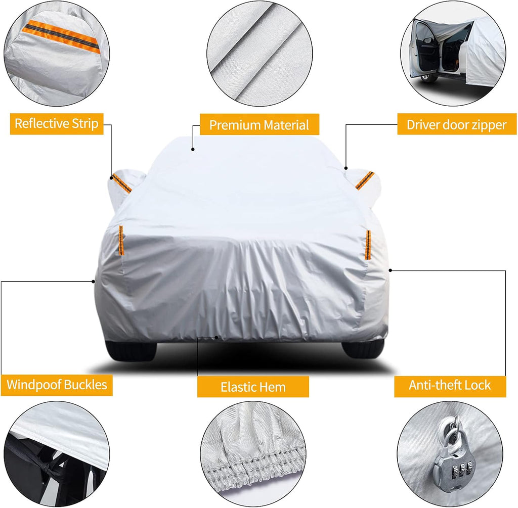 6 Layers Waterproof Car Cover with Zipper Lock Cable P1025