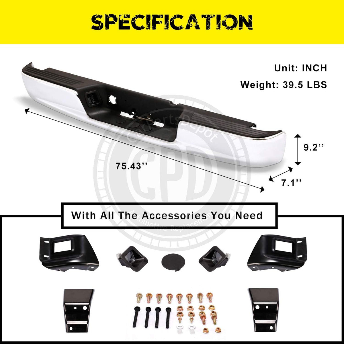 Rear Step Bumper Chrome Bar with Black Step Pad Z695