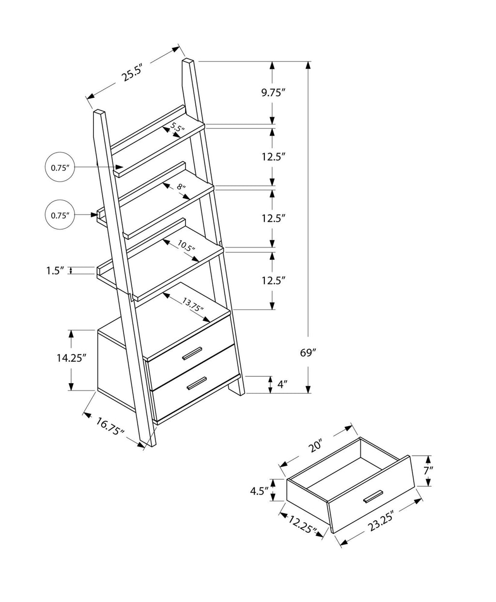 White Particle Board Bookcase with 2 Storage Drawers B88836