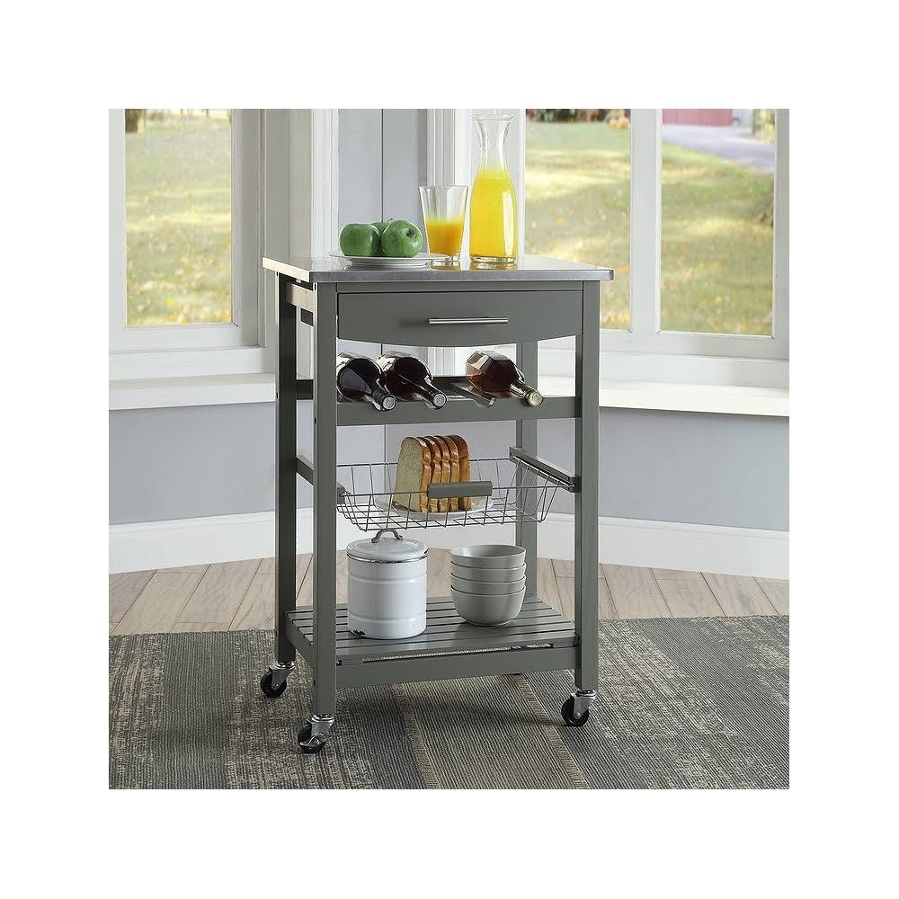 Gray Wood and Stainless Steel Kitchen Cart G41926