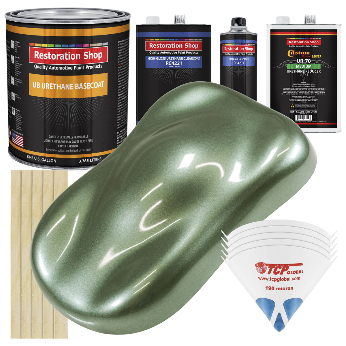 Fern Green Metallic Urethane Basecoat Clearcoat Car Auto Paint Medium Gallon Kit E31053