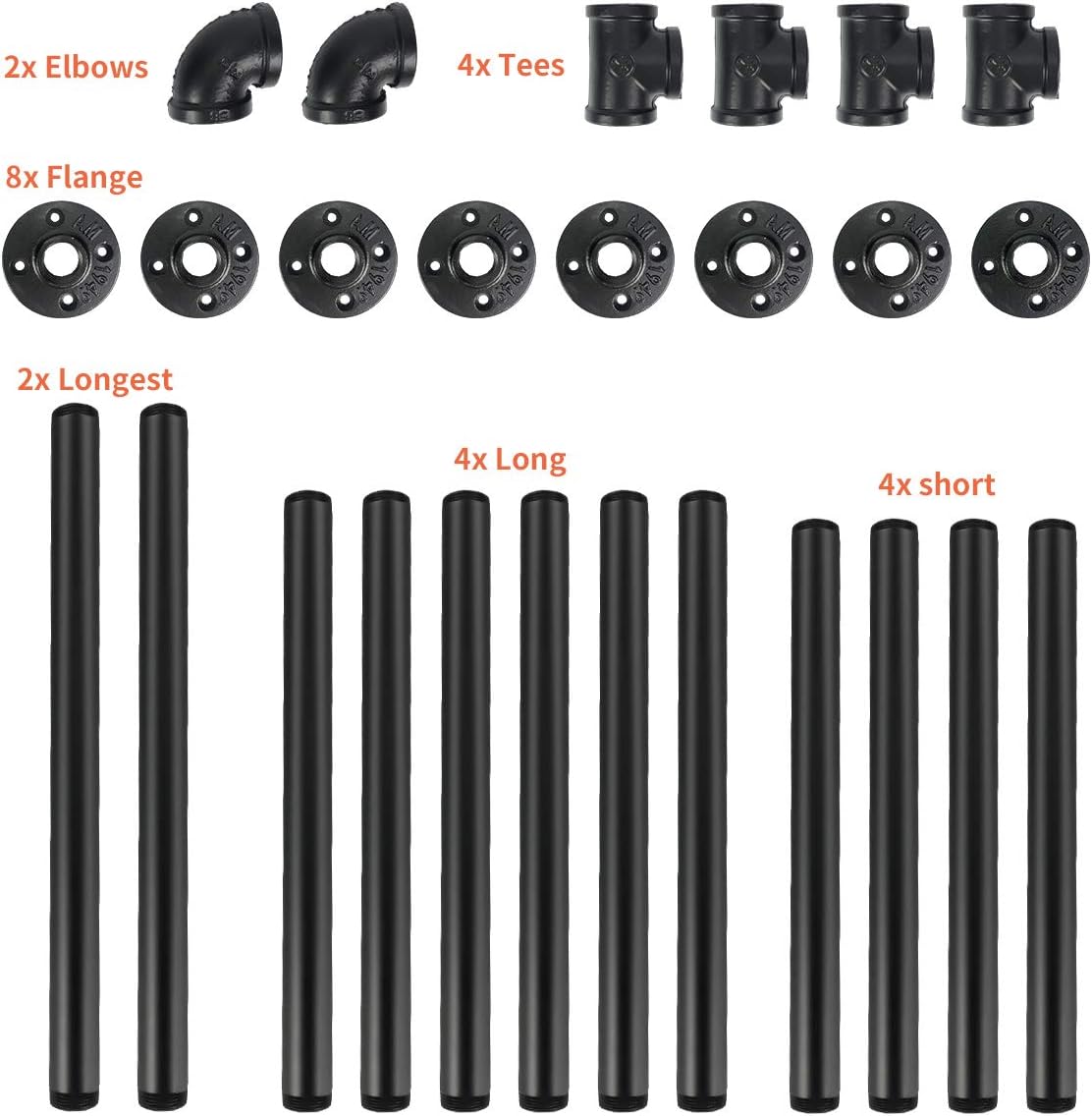 Industrial Wall Mount Iron Pipe Shelving 5 Tier Black L293904