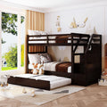 Over Bunk Bed with Trundle and 3 Storage Stairs, Wooden Bed Frame with Storage Drawers and Safety Rail Ladder A688092