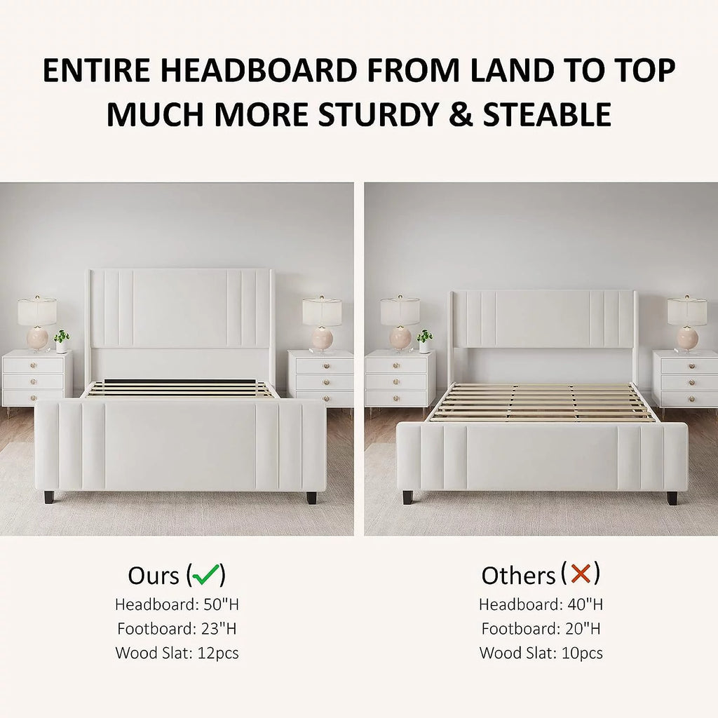 Queen Platform Bed Frame with Vertical Channel, Cream T54176