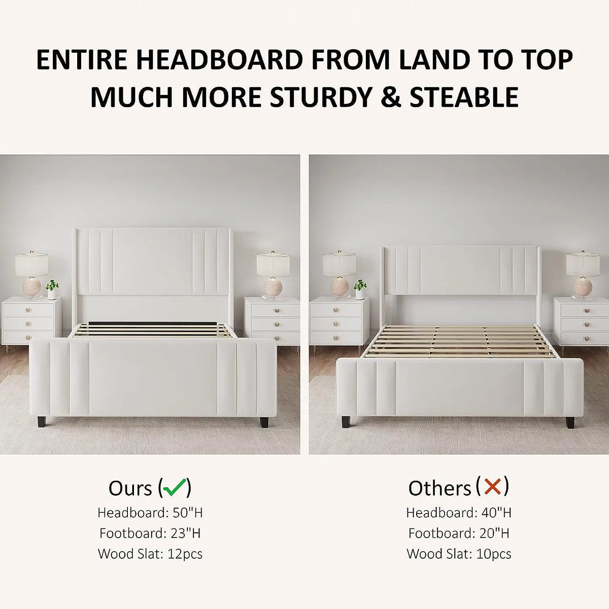 Queen Platform Bed Frame with Vertical Channel, Cream T54176