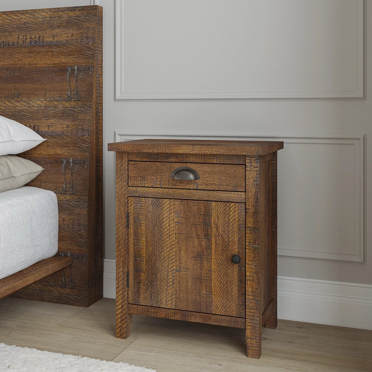 Natural Wood Drawer Nightstand Q433
