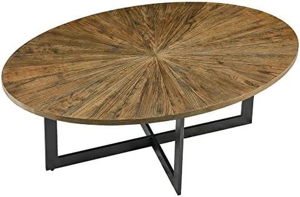 Solid Wood Oval Coffee Table with Cross Metal Legs R826