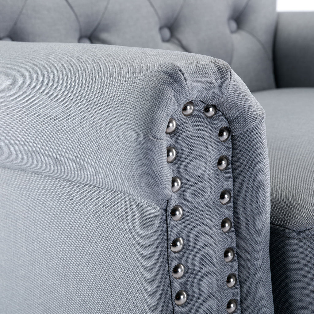 Light Gray Linen Fabric Accent Chair with Button Tufted Back J767