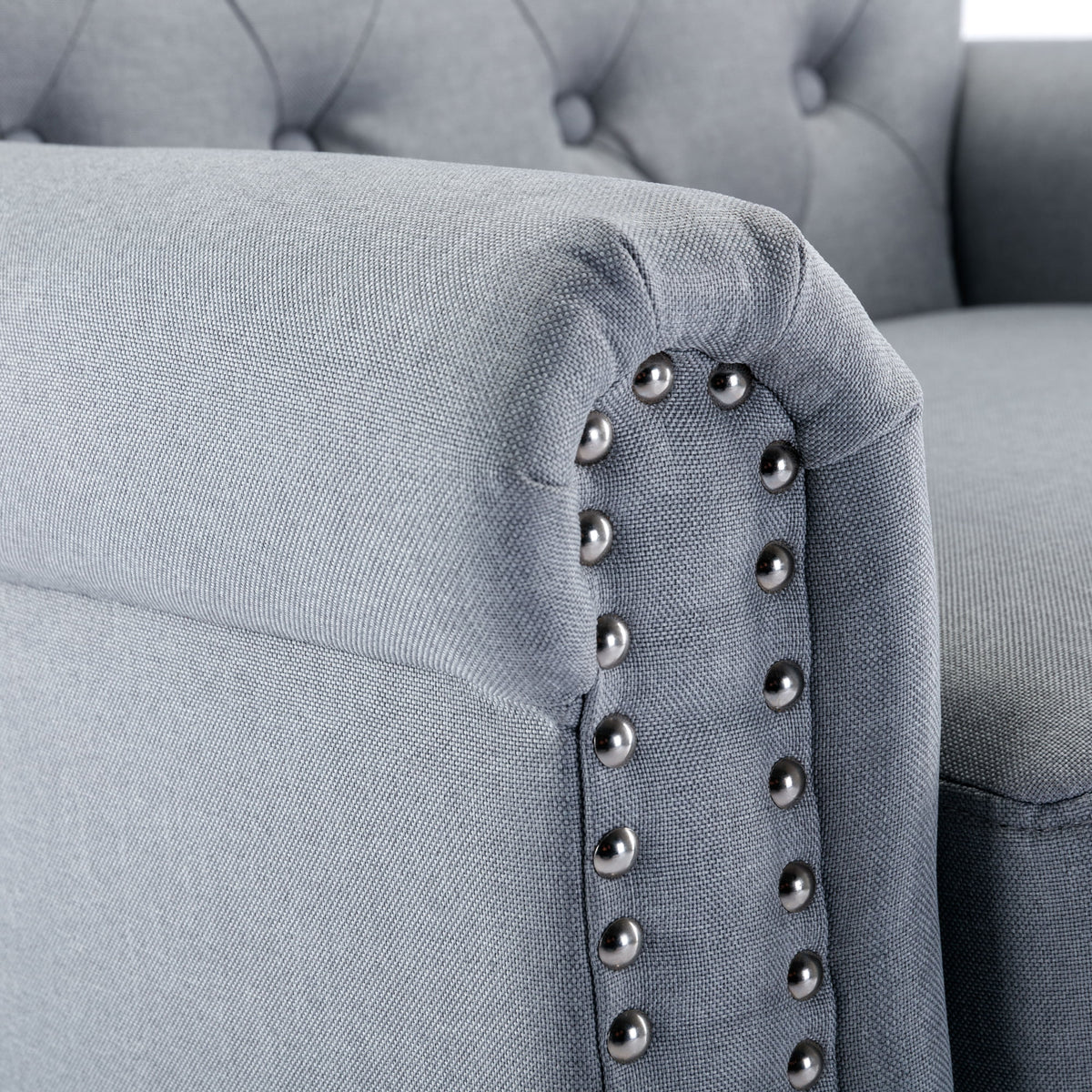 Light Gray Linen Fabric Accent Chair with Button Tufted Back J767