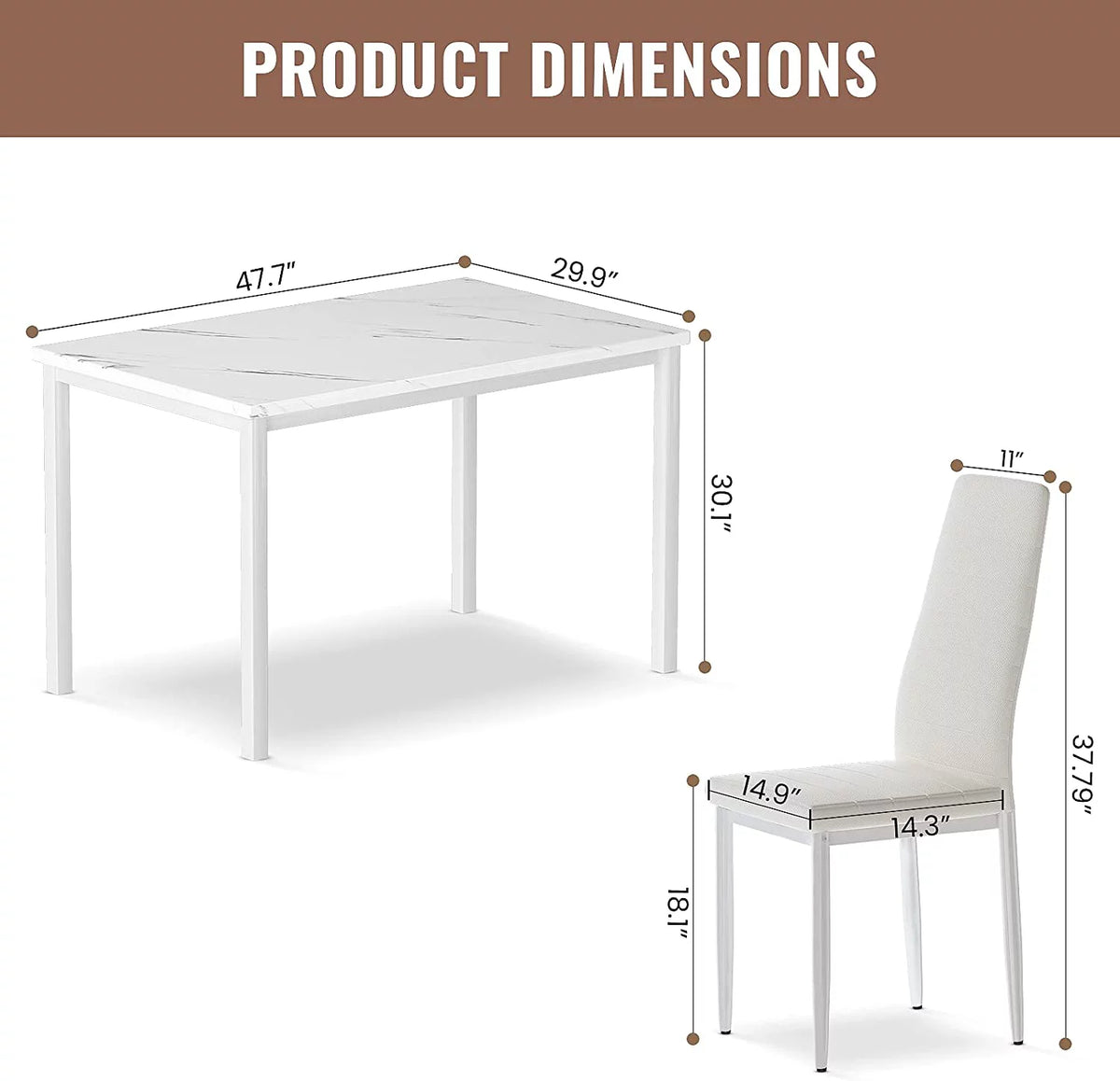 5 Pieces Dining Table Set with Faux Marble Top and 4 Chairs R949910