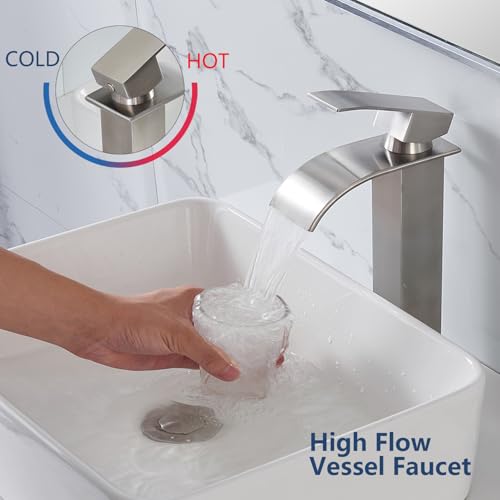 Brushed Nickel Waterfall Single Handle Bathroom Sink Faucet with Pop-up Drain P803698