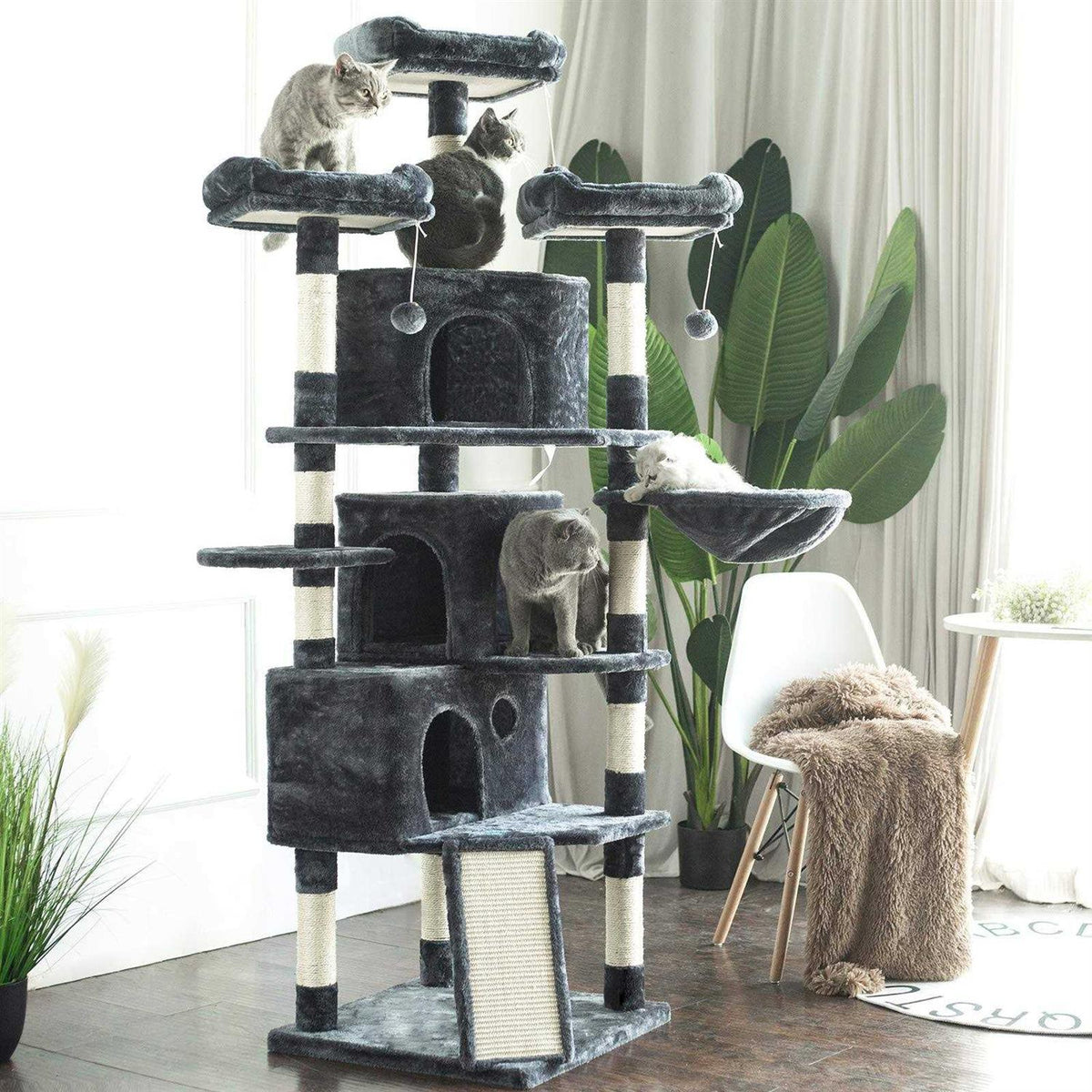 XL Size 73.4 inch Cat Tree with 3 Caves C206