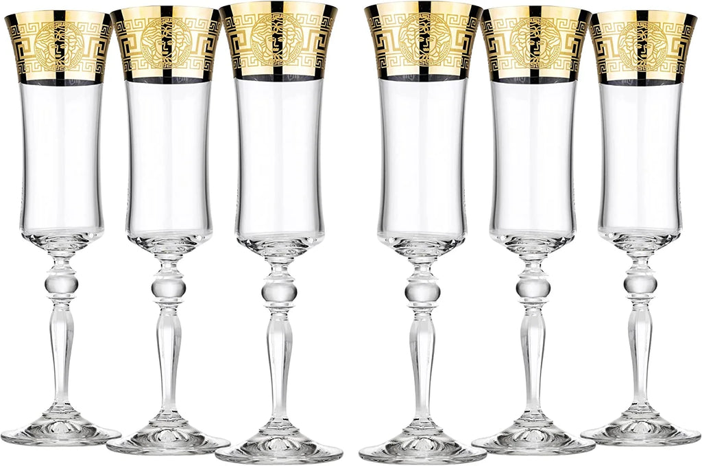 6 Oz Lead-Free Crystal Patterned Champagne Flutes Set of 6 O39917