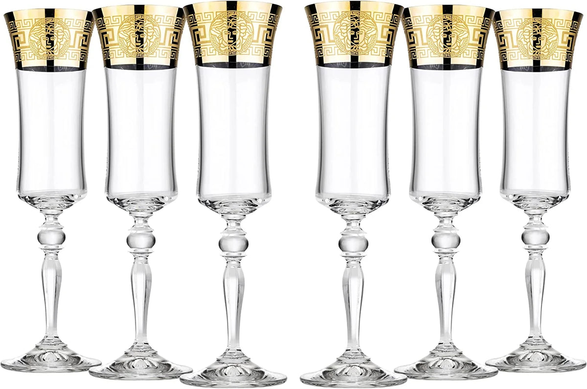 6 Oz Lead-Free Crystal Patterned Champagne Flutes Set of 6 O39917