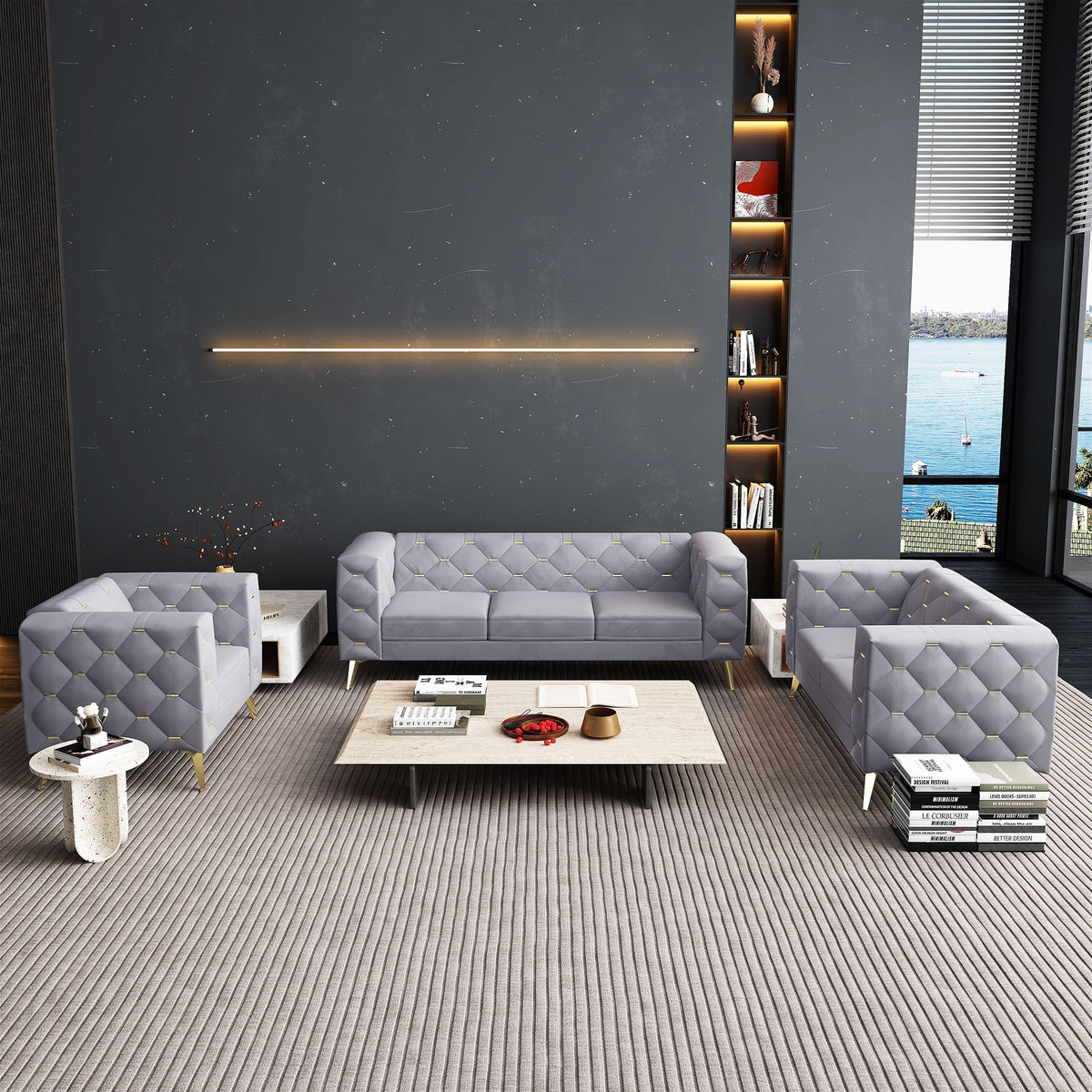 3 Piece Gray Velvet Sofa A575