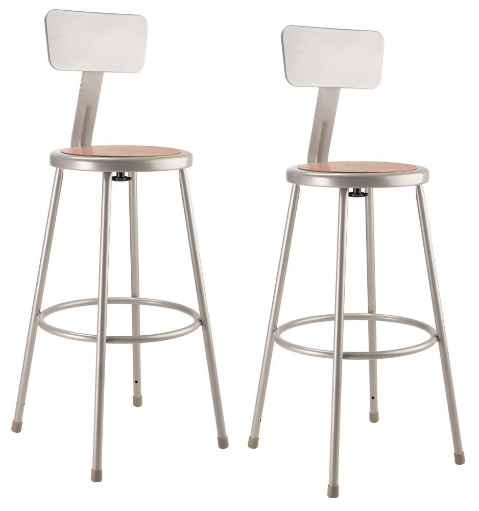 Heavy Duty Steel Stool with Backrest, Grey, Pack of 2 Q173323