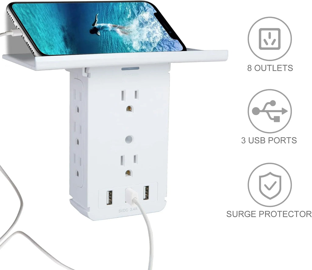 2 Pack Wall Outlet Extender with USB, 8 Outlet & 3 USB Surge Protector E553