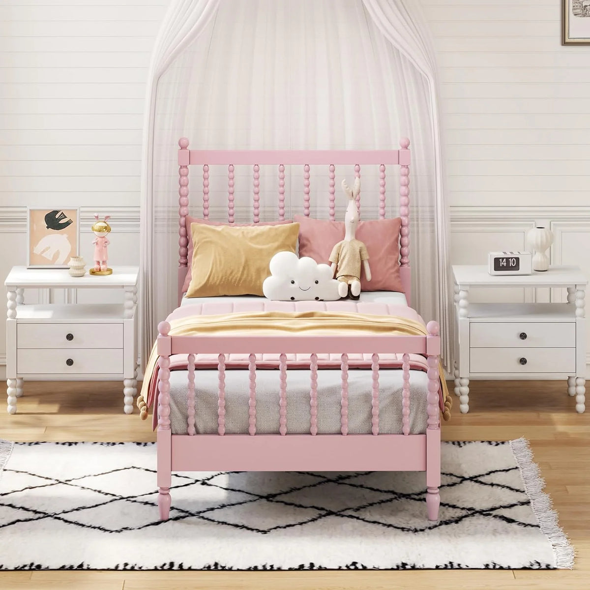 3Pcs Bedroom Set with 2 Nightstands, Solid Wood Platform Bed K7164