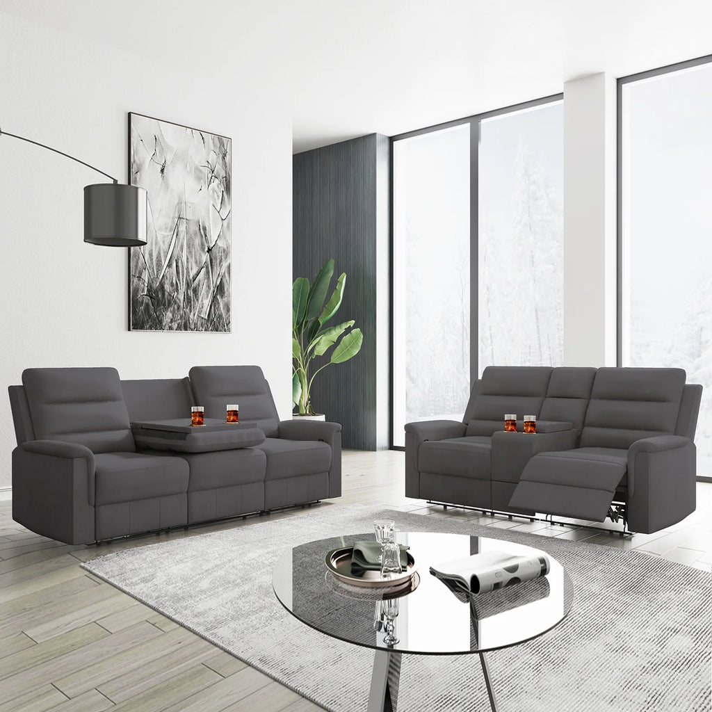 Dark Grey Reclining Loveseat with Cup Holders and Storage H703