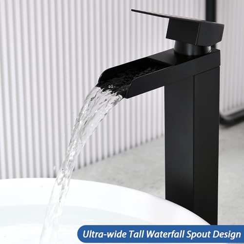Black Single Handle Bathroom Faucet with Pop-up Drain and Hose X587561