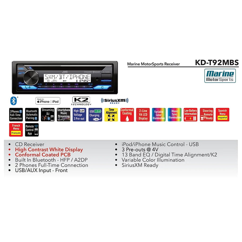 Single DIN Marine Bluetooth AM/FM Radio Stereo Receiver with Dash Protector and Antenna Y455016