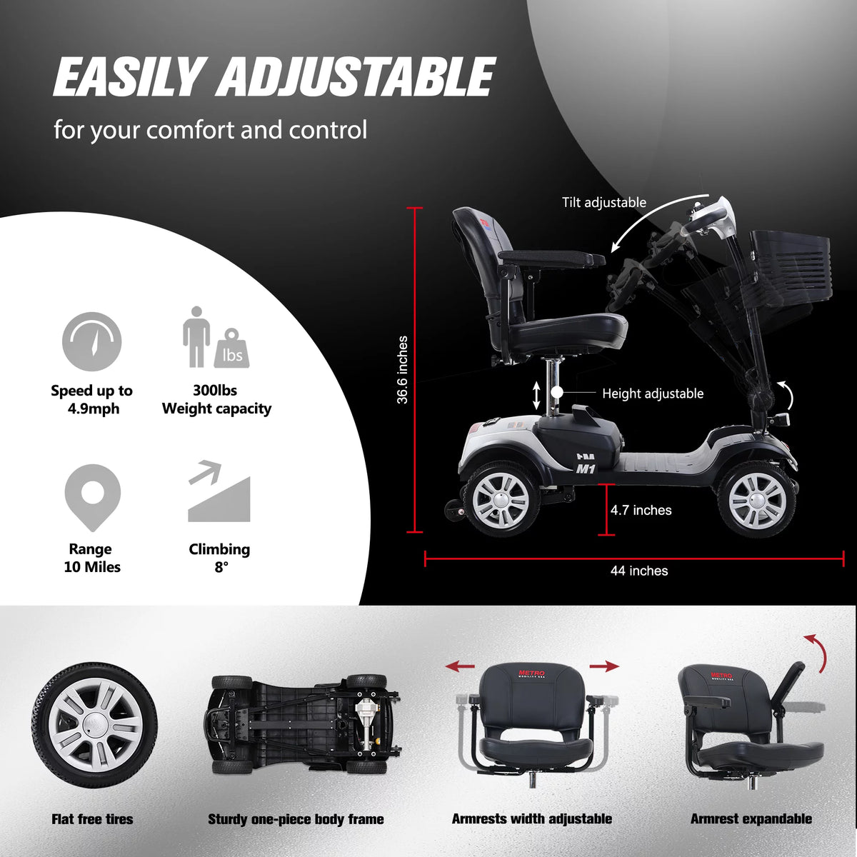 Powered Folding Mobility Scooter with Basket & Headlight C6977