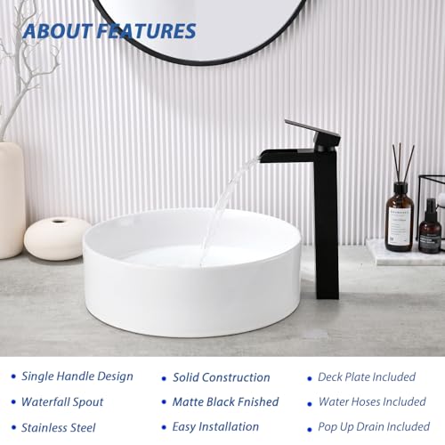 Black Single Handle Bathroom Faucet with Pop-up Drain and Hose X587561