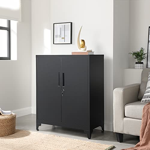 Grey Metal Storage Cabinet with Doors and Shelves U903226