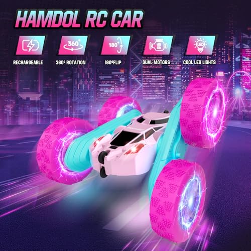 Remote Control Car Double Sided 360° Rotating 4WD Rechargeable Green L7722