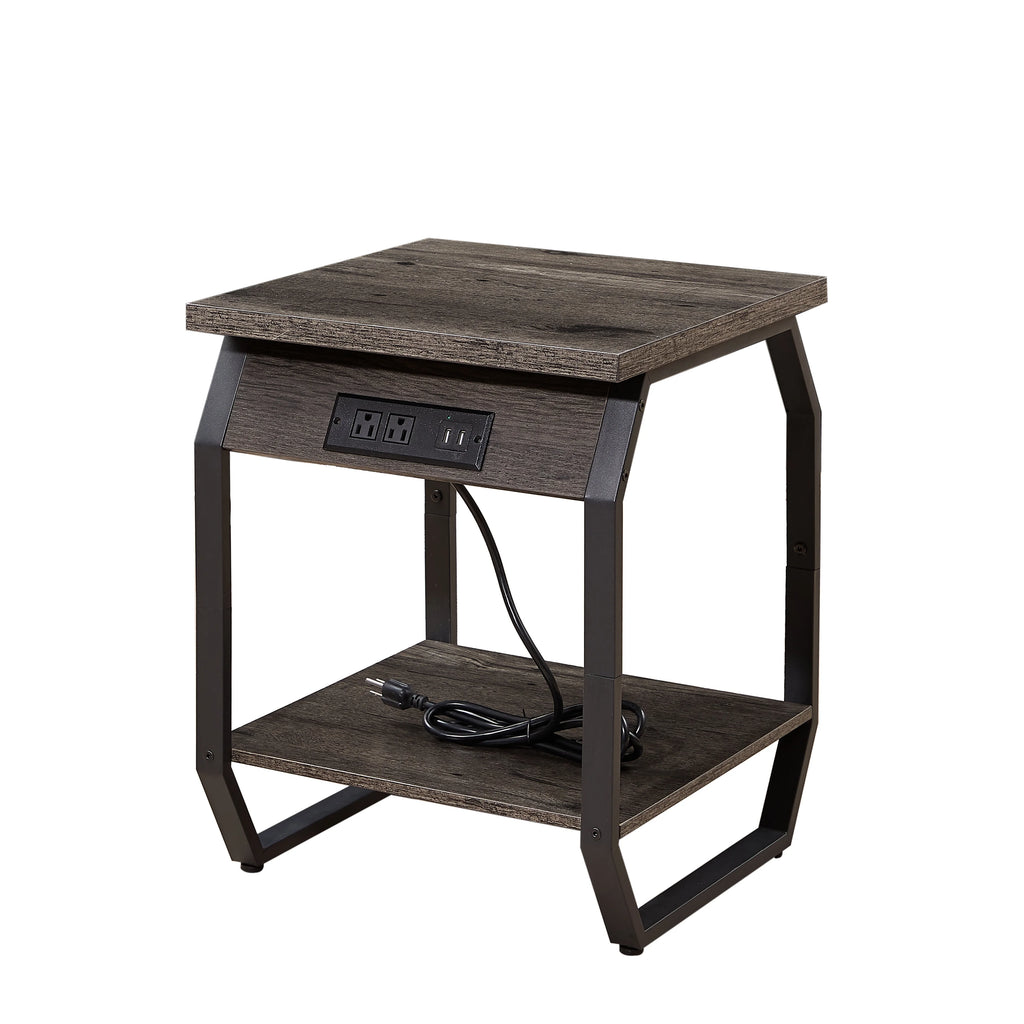 Set of 2 Gray Bedside Tables with Charging Station and Open Shelf Z8811
