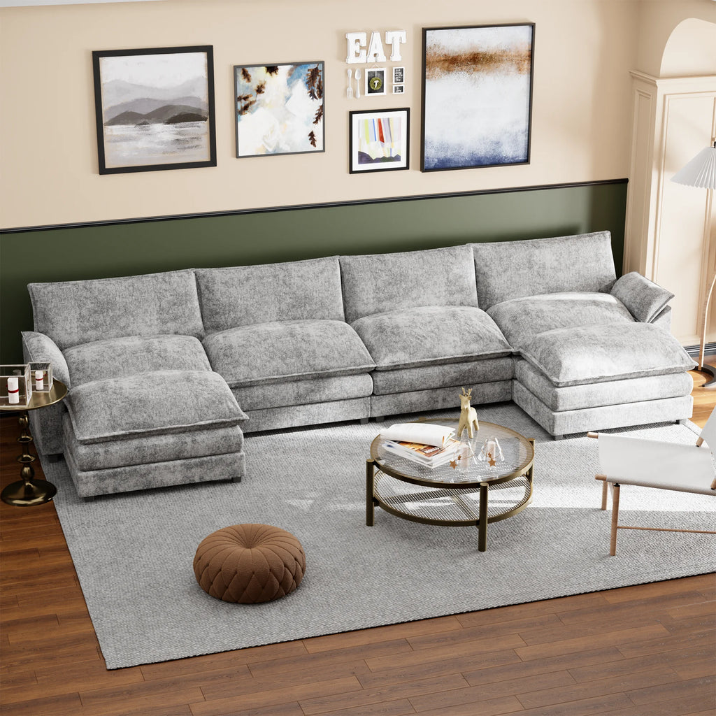 U-Shape 4 Seat Sectional Sofa with Chaise Lounge Gray W6046