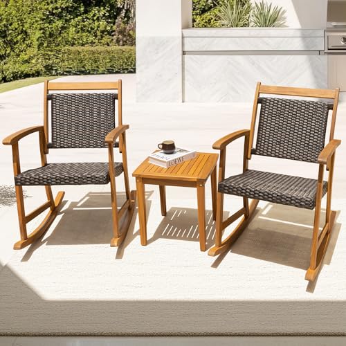 Wood Wicker 3 Piece Patio Bistro Set Y4059